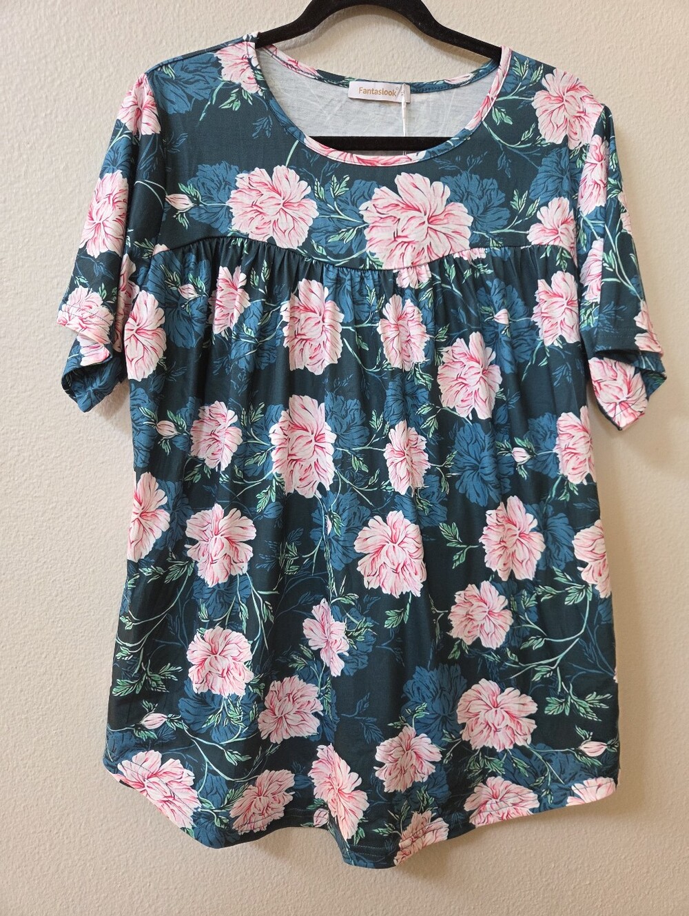 NWT Fantaslook Women's Top Pink Peony Print Size XL